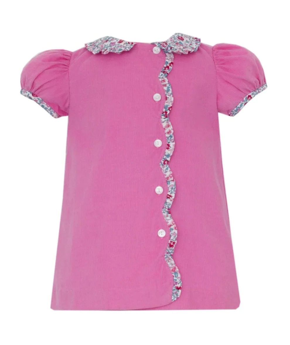 Pink corduroy dress w/floral dress