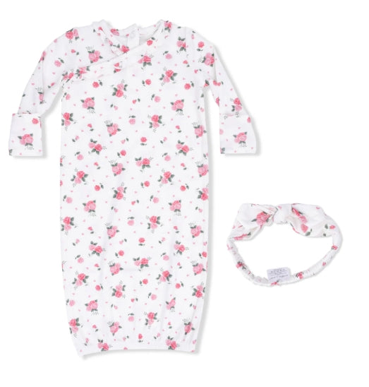 pink rosettes gown w/ headband