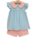 Coral/Lt. Blue Stripe Genevieve Short Set