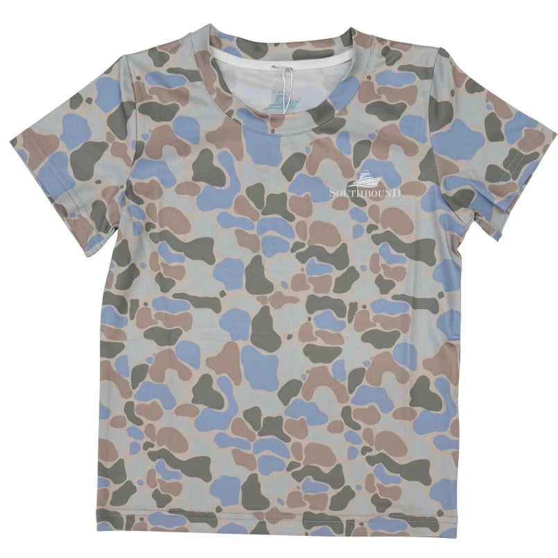 Green/blue/khaki camo performance tee