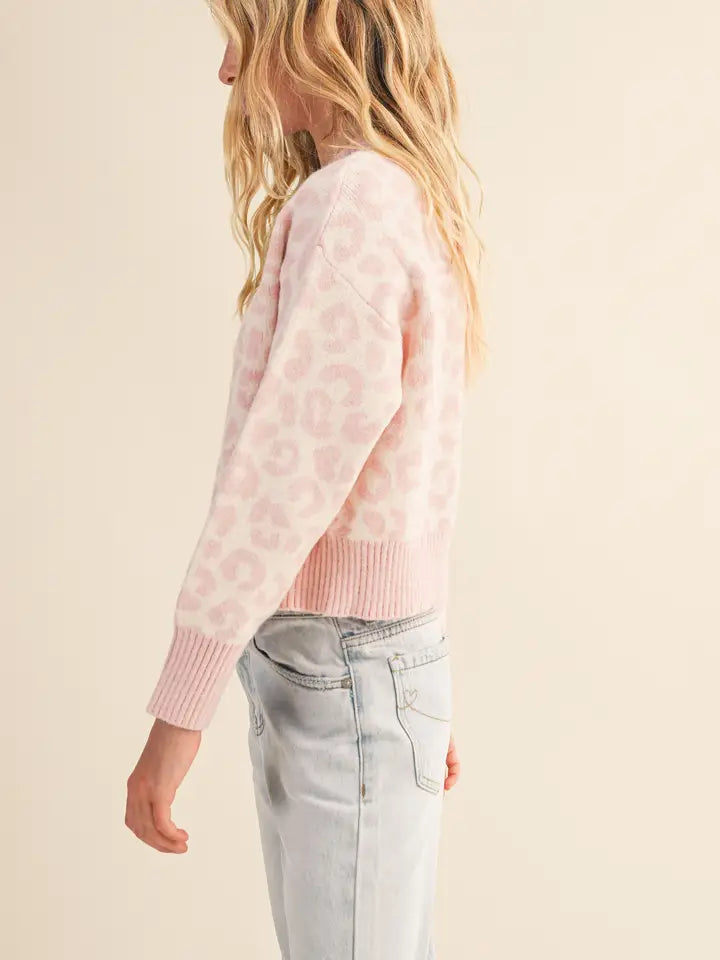 Drop shoulder sweater pink cheetah