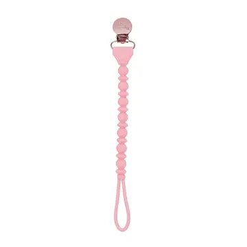 Silicone Pacifier clip- pink beaded