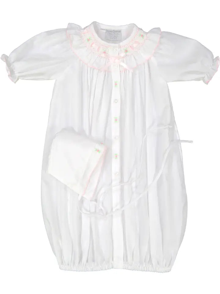 Preemie Ribbon Ruffle Smocked Take Me Home Gown with Hat