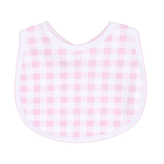 Pink checks bib