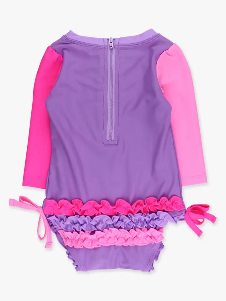 Neon Purple one piece rash guard swimsuit