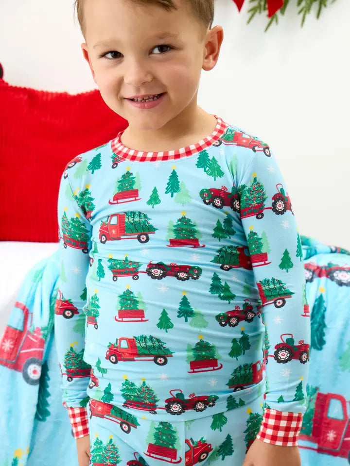 Christmas tree farm trucks pajama set