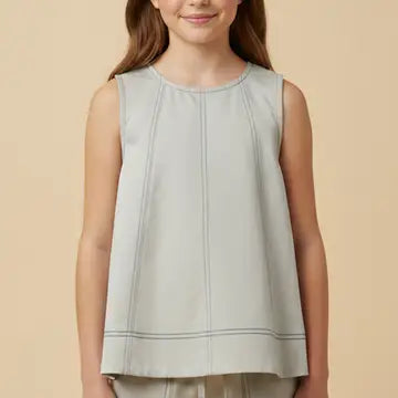 Girls Contrast Stitched Panel Detail Knit Tank