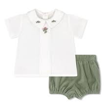 Bloomer set-White, Green Velvet