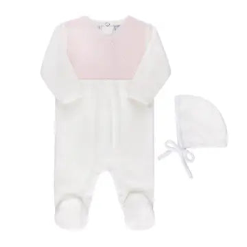 Pink Velour Knit wrap romper with hat