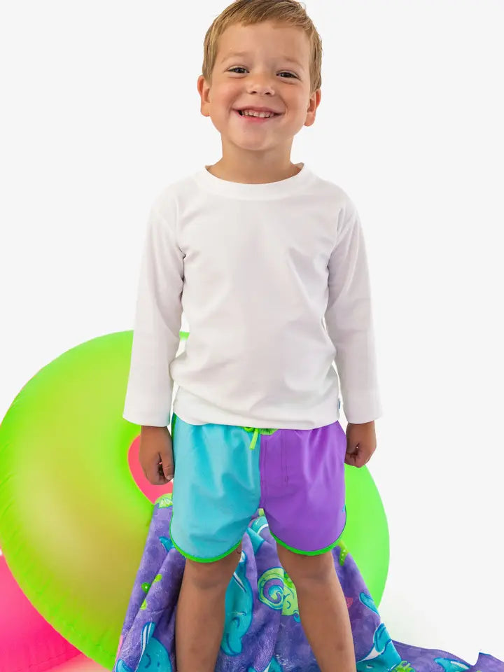 Neon Bright Color block performance swim trunks