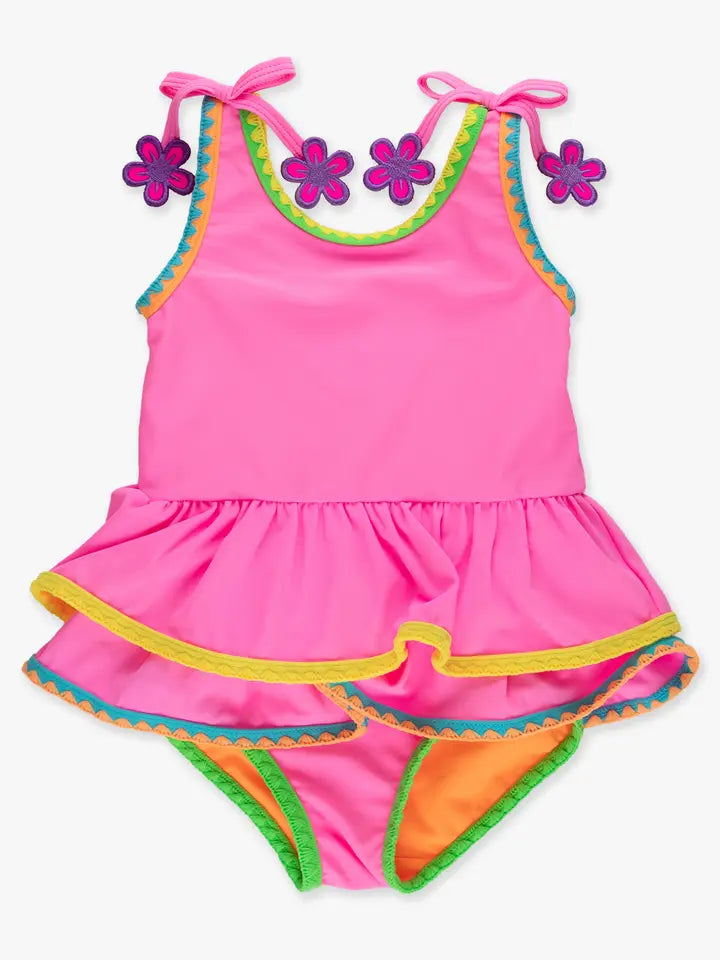 Neon pink peplum one piece swimsuit