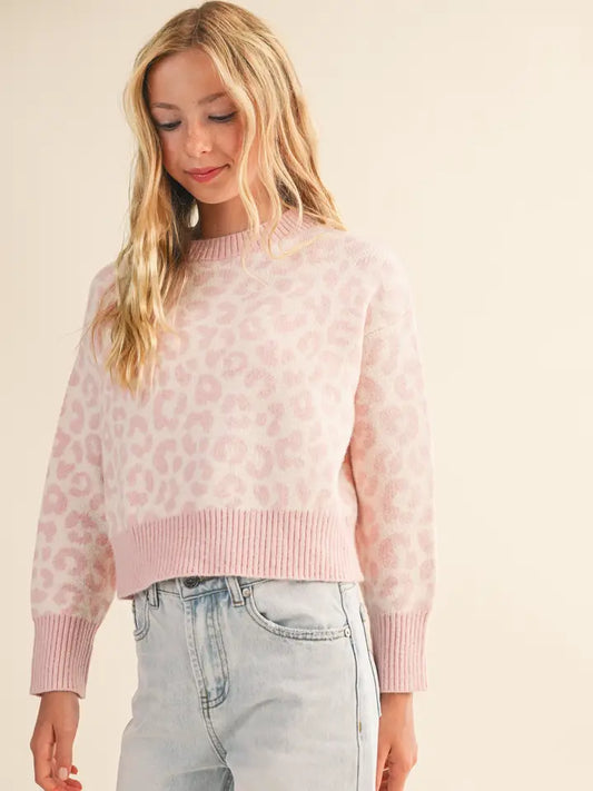 Drop shoulder sweater pink cheetah