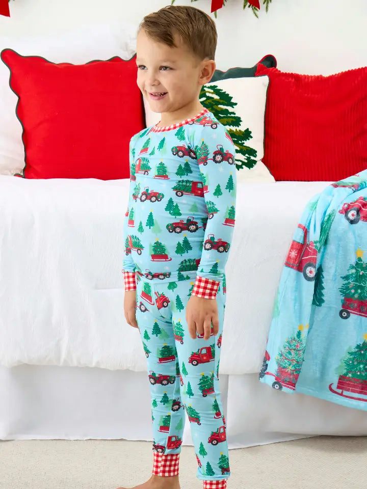 Christmas tree farm trucks pajama set