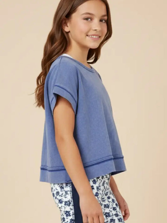 Girls Open Tulip Back Washed Knit Tee