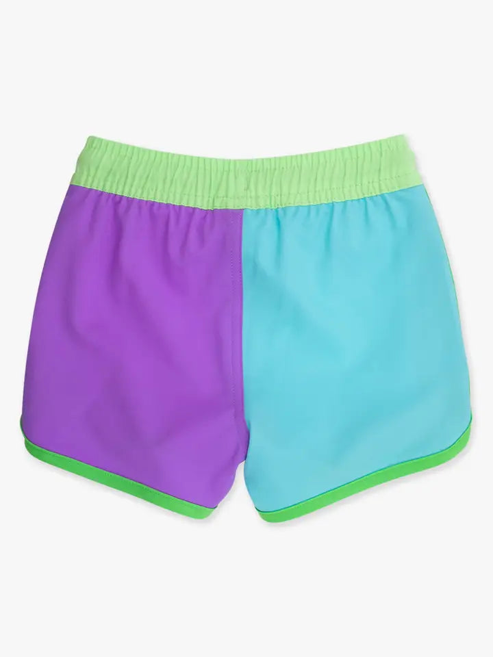 Neon Bright Color block performance swim trunks