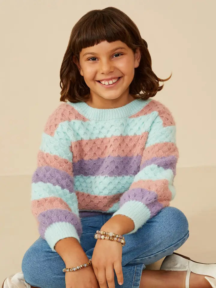 Purple, mint, dusty pink sweater