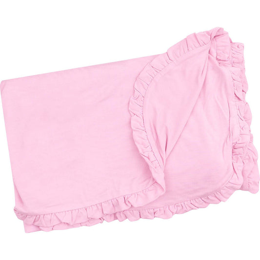 Solid pink ruffle receiving blanket