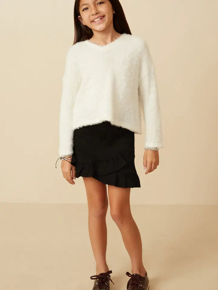White Mohair V Neck Sweater