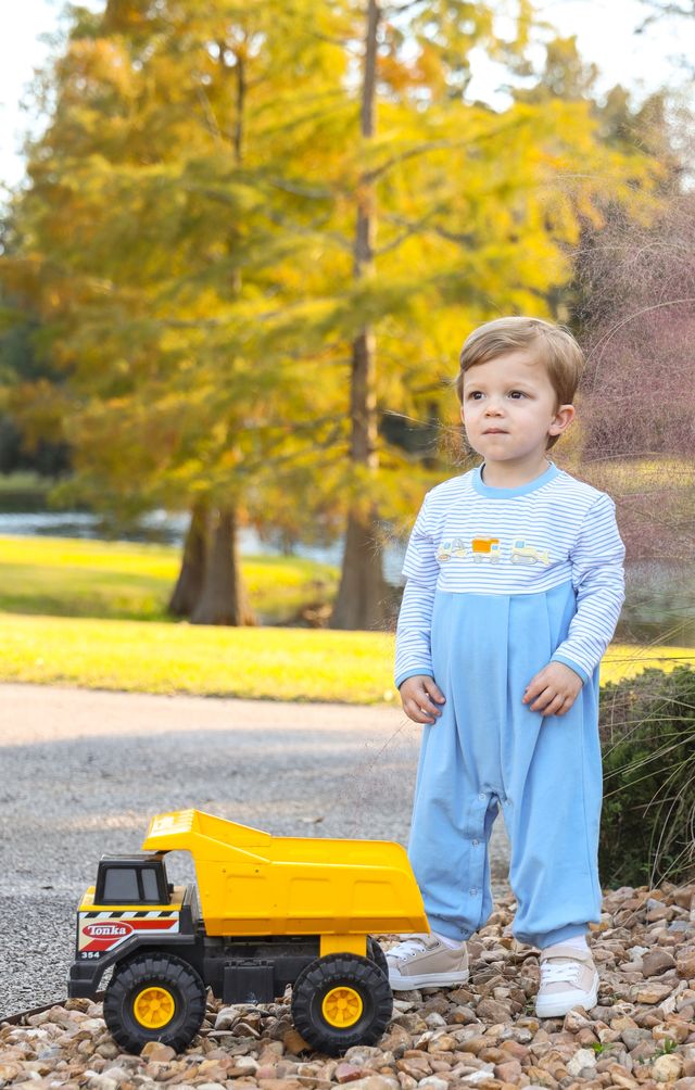 Construction trucks romper