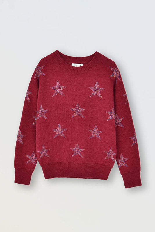 Dark Red star knitted sweater