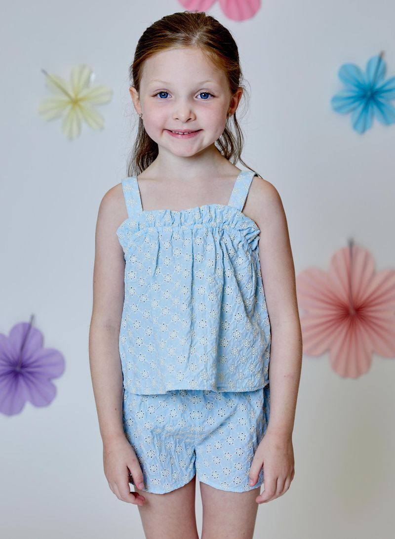 Blue Embroidery Shorts