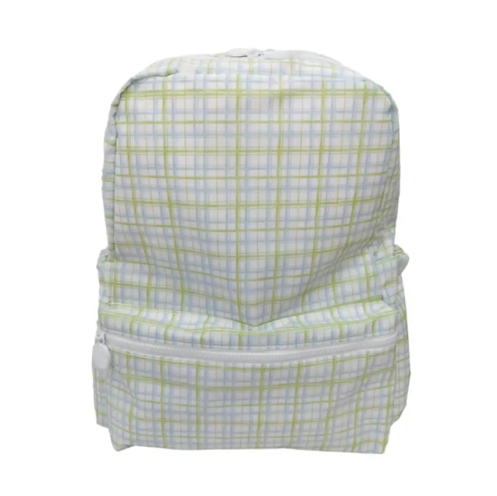 TRVL green/blue plaid backpack