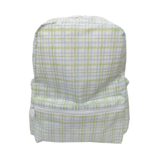 TRVL green/blue plaid backpack