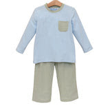 Lt. Blue/Green Stripe Pant Set