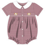 Miller Smocked Bubble, Maroon Gingham Bulldog